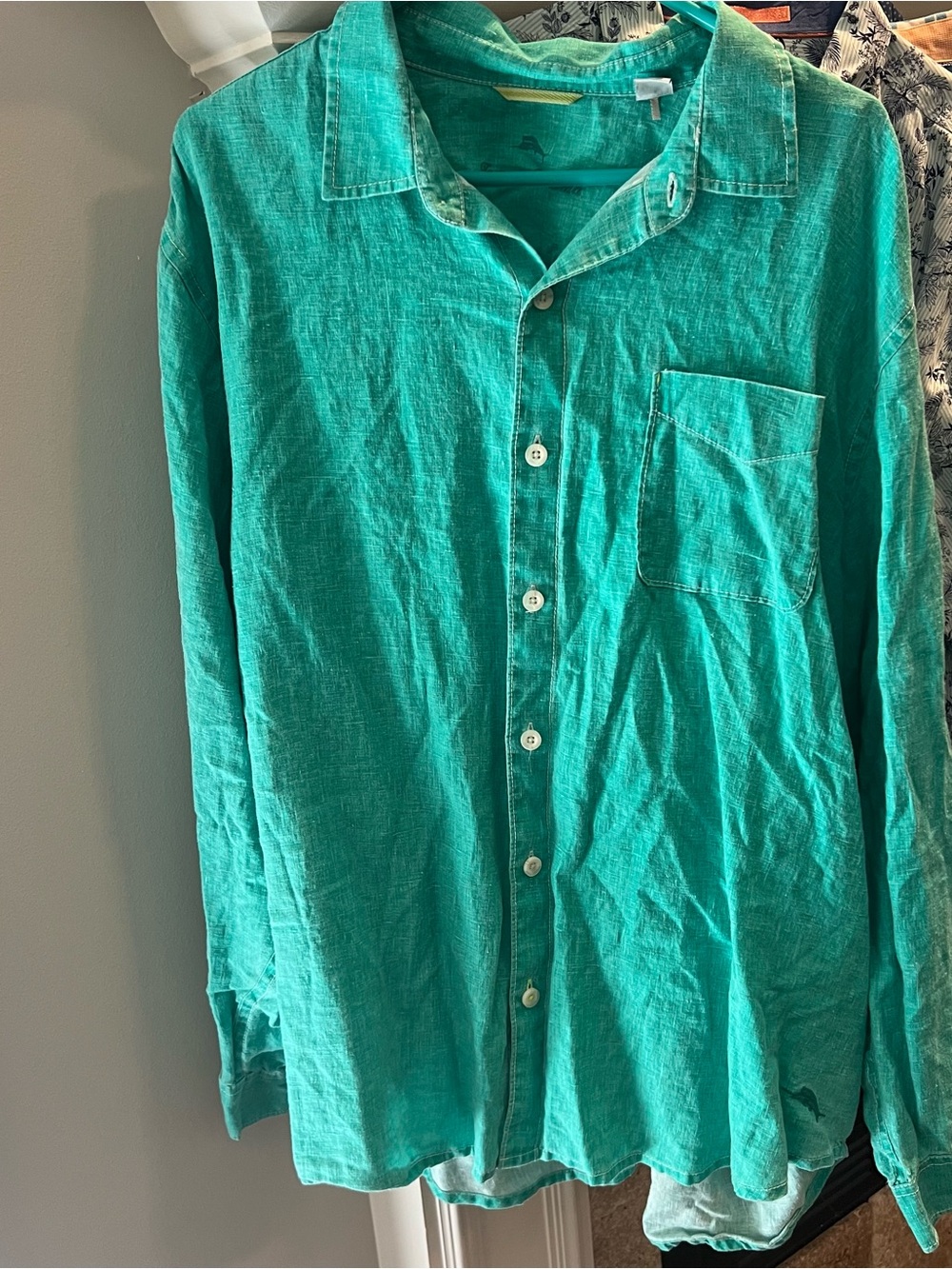 Tommy Bahama Teal Button-Down Linen Blend Shirt
